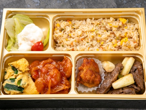 【お茶付き】海老チリと牛オイスター炒め弁当