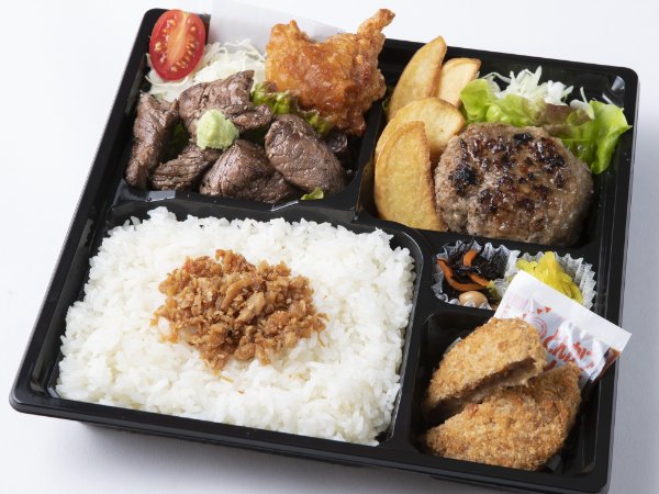 がんこ肉処 おかむら 関西 のサイコロステーキ 手捏ねハンバーグ メンチカツ弁当 1 280円 お弁当デリ お弁当の配達デリバリー