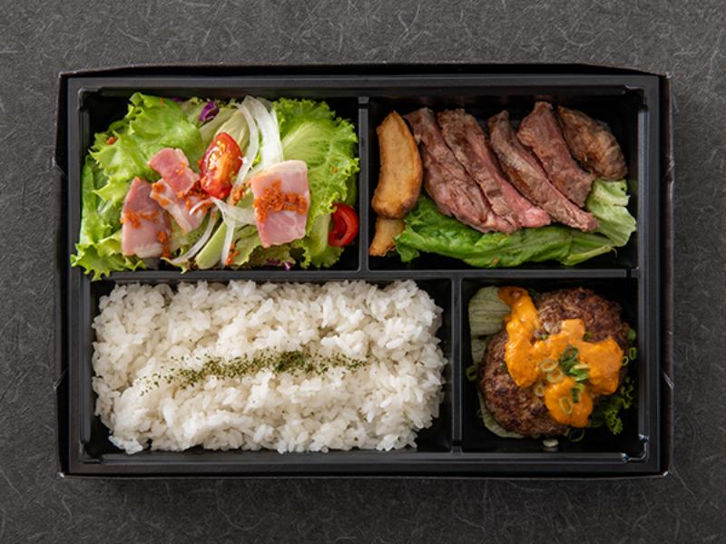 熟成サーロインステーキとA5雲丹バーグのお弁当
