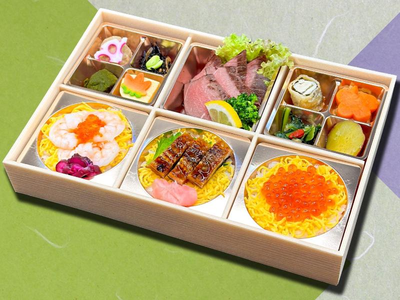 豪華牛ステーキと寿司三種盛り御膳