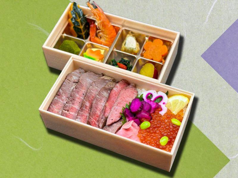豪華絢爛サーロインステーキといくら二段重