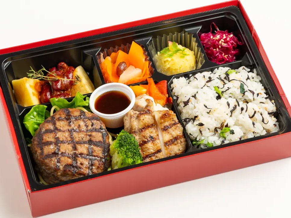 直火網焼ステーキハンバーグ＆グリル・ド・チキンコラボ弁当