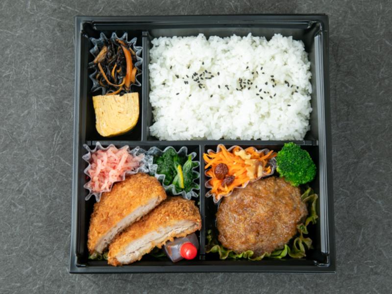 【お弁当デリ限定】柔らか豚フィレカツと和風おろしハンバーグ弁当