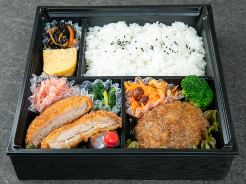 【お弁当デリ限定】柔らか豚フィレカツと和風おろしハンバーグ弁当