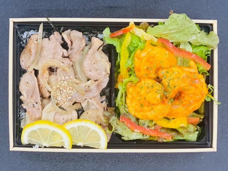豚塩焼肉重＆エビチリサラダお弁当