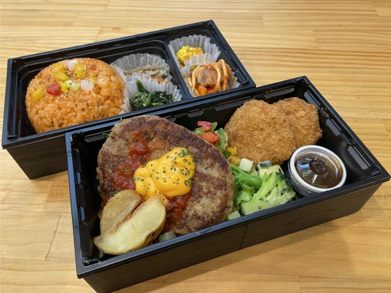 トマトチーズハンバーグ×豚ヒレカツ二段重