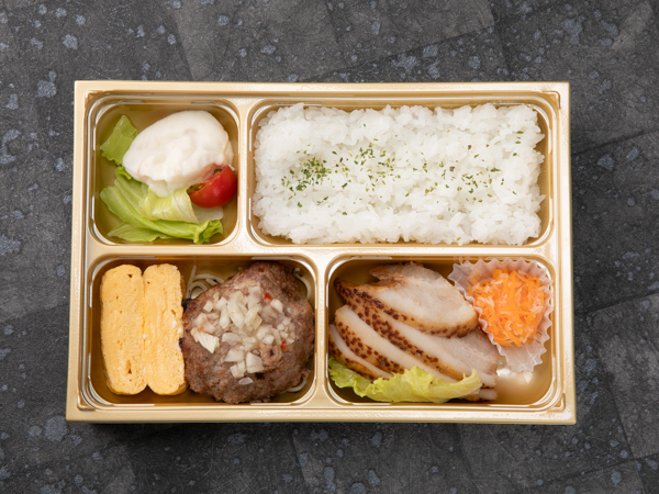 【お茶付き】特製焼き豚と淡路牛ハンバーグ弁当