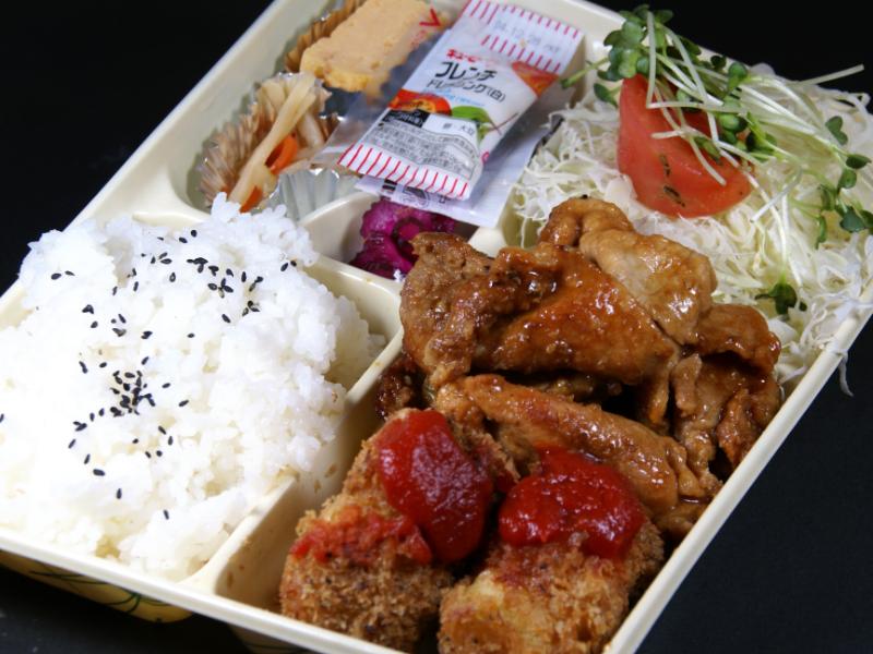 クリームコロッケと豚ロース生姜焼