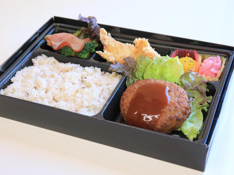 ビーフハンバーグと唐揚げ御膳