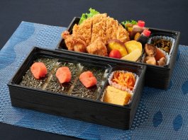 博多明太箱飯 鳴海屋の博多明太のり弁と唐揚げ＆メンチカツ二段御膳