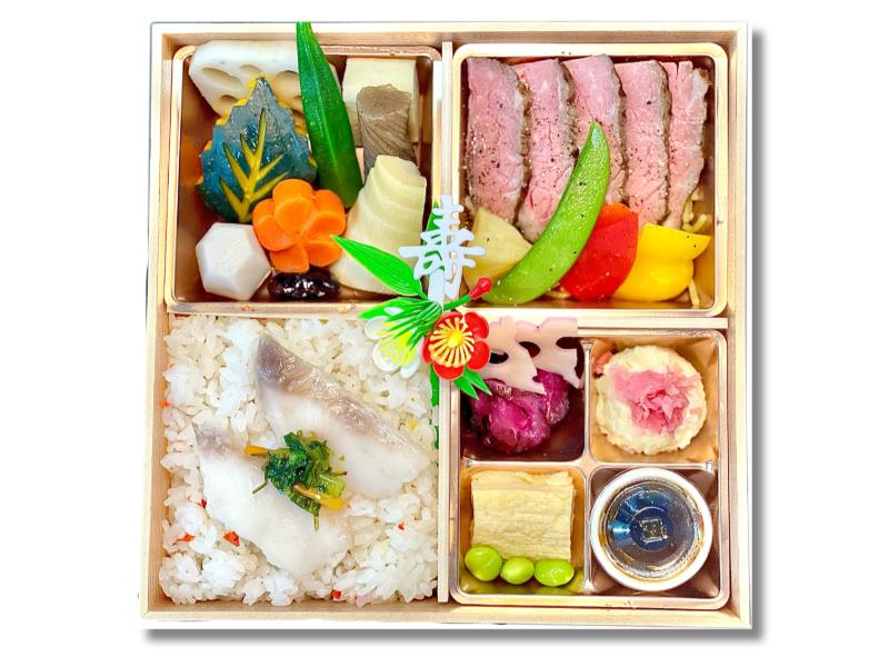【1月31日お届け分まで】祝賀！厳選オーガニックビーフステーキと自慢の鯛めし御膳