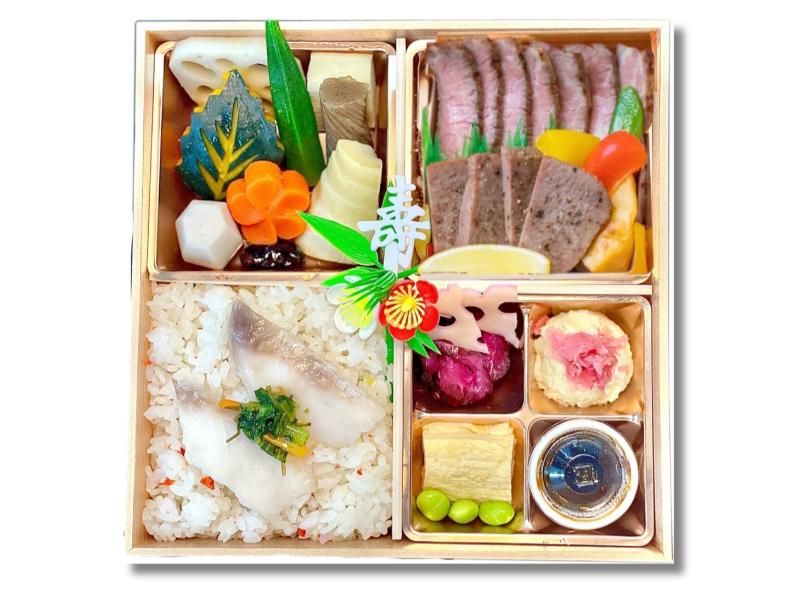【1月31日お届け分まで】祝賀！厳選オーガニックビーフステーキと厚切り牛タン鯛めし御膳