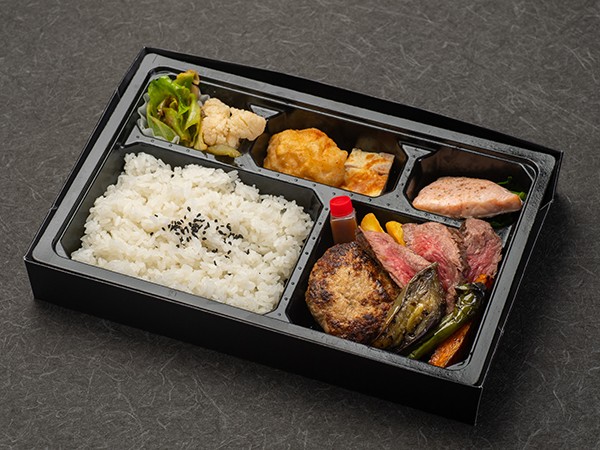 【ECO容器】あか牛とどんぐりポークのハンバーグ＆熟成あか牛の薪焼きステーキ弁当弁当