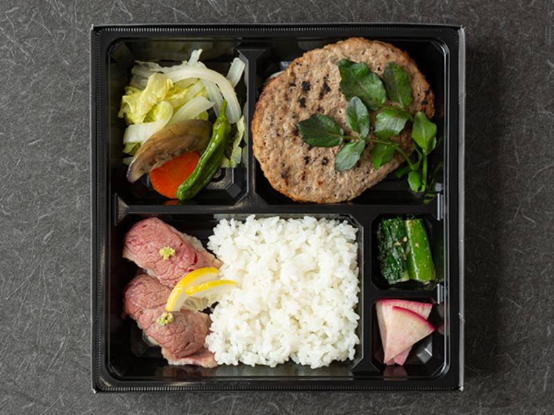 手ごねハンバーグと肉寿司弁当