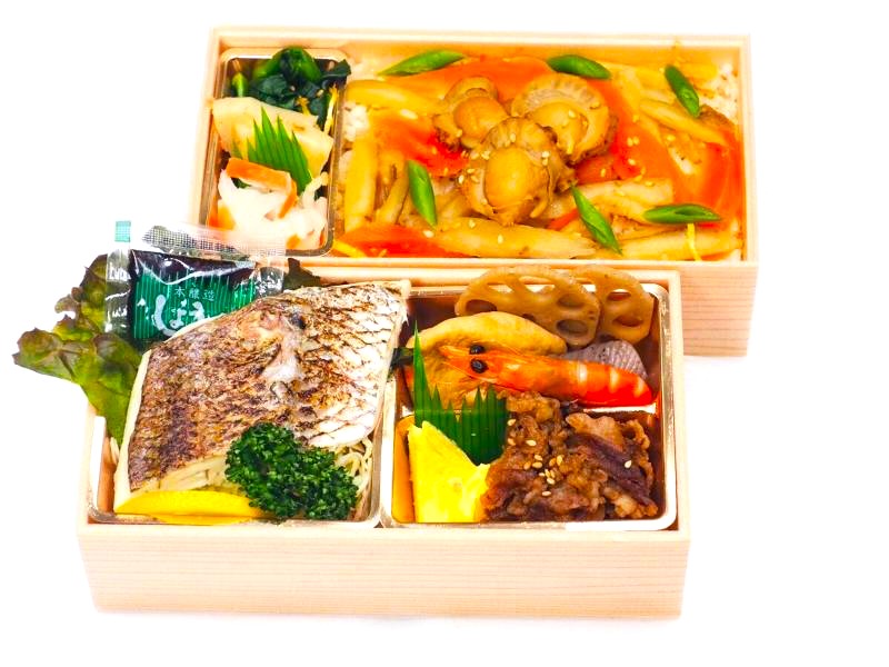 真鯛の岩塩焼きと肉厚ホタテの五目飯二段御膳