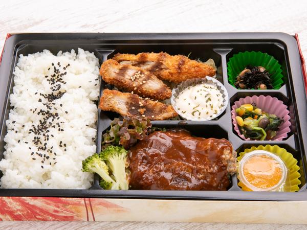 自家製きのこ煮込みハンバーグ×ミックスフライ弁当