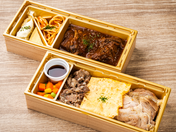 国産牛しぐれとチキングリルの3色丼の2段重