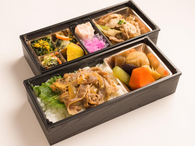 豚ネギ塩炒めと和惣菜の特選牛飯2段膳