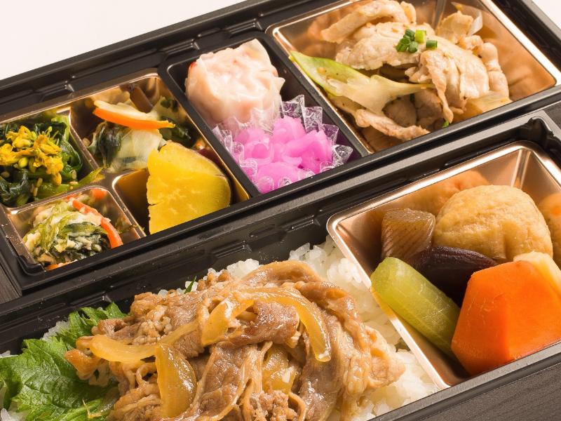 豚ネギ塩炒めと和惣菜の特選牛飯2段膳