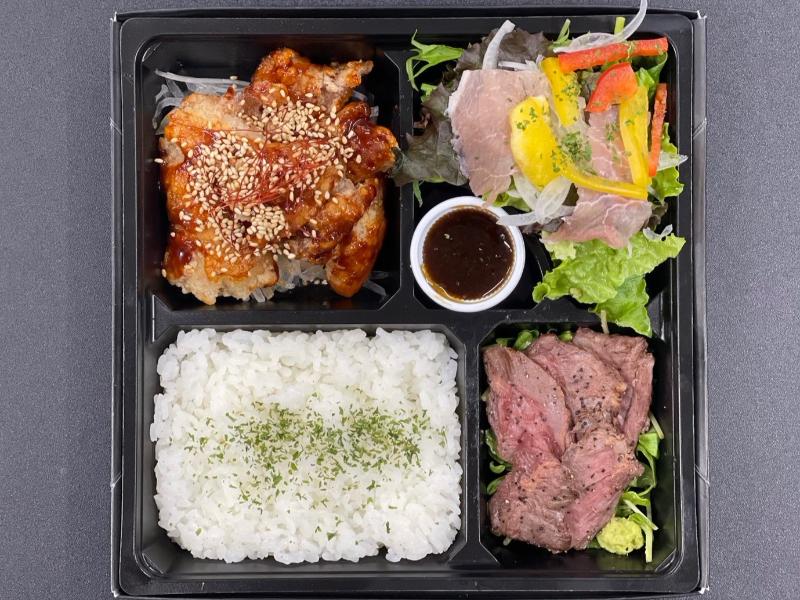牛サガリステーキ＆生ハムサラダ＆ヤンニョムチキンお弁当