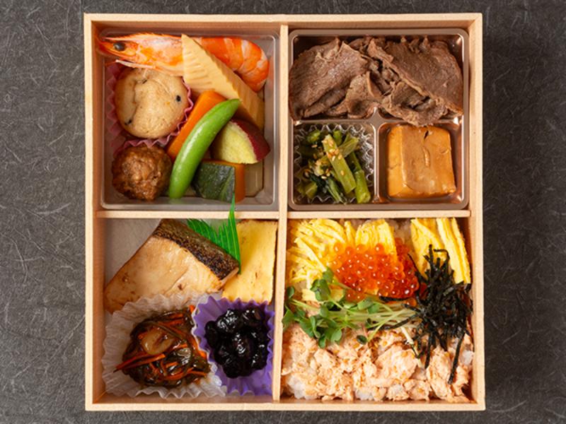 松花堂牛すき焼き・旬魚幽庵焼き　ほぐしシャケとイクラご飯