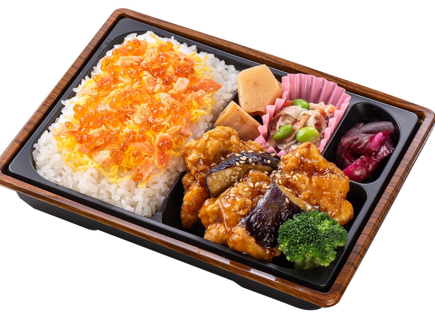 【つか弁】鮭いくら御飯 若鶏甘酢和え弁当