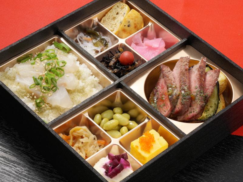 京風サーロインステーキと真鯛の昆布じめ飯