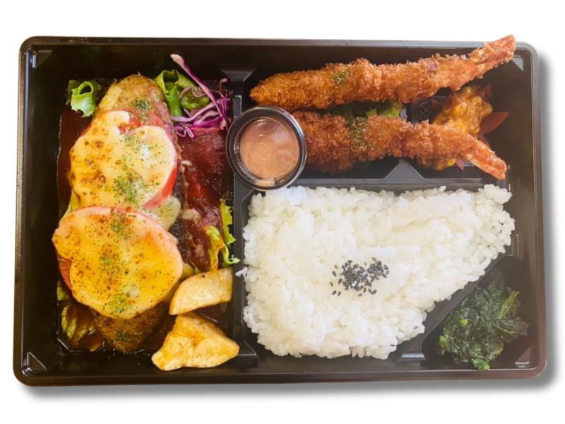 トマトハンバーグ＆エビフライ弁当