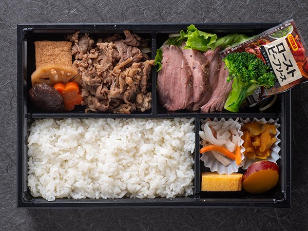 すき焼きとローストビーフの欲張り弁当