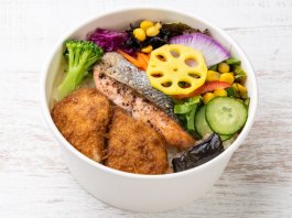 喜助堂の彩り野菜と菜彩鶏チキンカツ&鮭ブラックペッパーソテーの