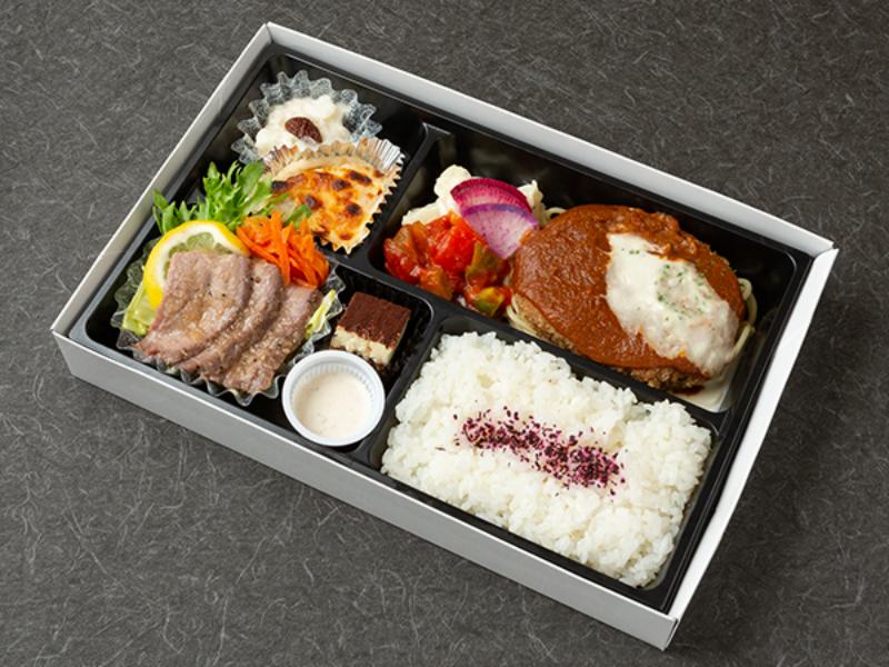 黒毛和牛ハンバーグとローストビーフ弁当