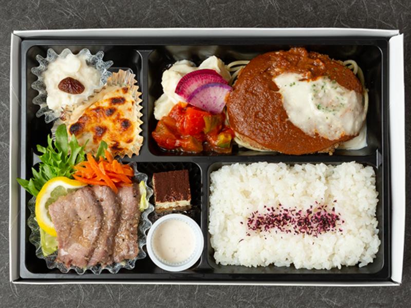 黒毛和牛ハンバーグとローストビーフ弁当