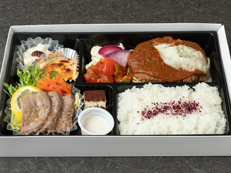 黒毛和牛ハンバーグとローストビーフ弁当