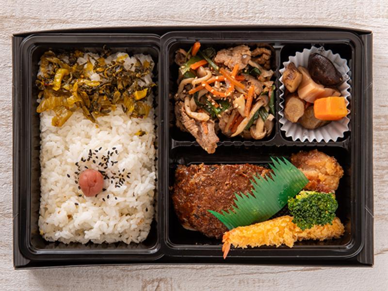 ハンバーグと海老フライの高菜幕の内弁当
