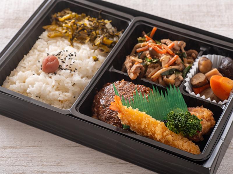 ハンバーグと海老フライの高菜幕の内弁当