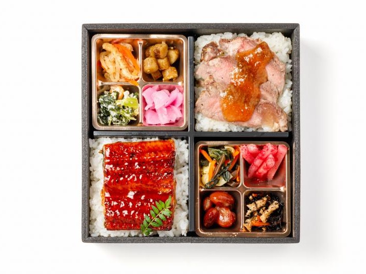 牛ロースステーキと鰻の特選御膳（紙パック茶250ml付）