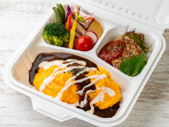 飾り野菜とイタリアンハンバーグオムライス弁当