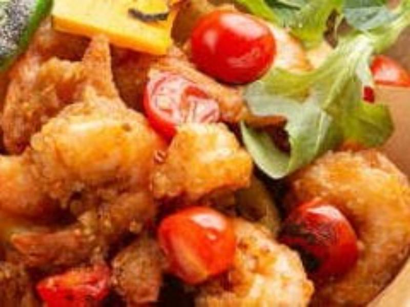 ガーリックシュリンプ＆ナチュラルポテト＆ミニトマト〜焼き野菜添え〜