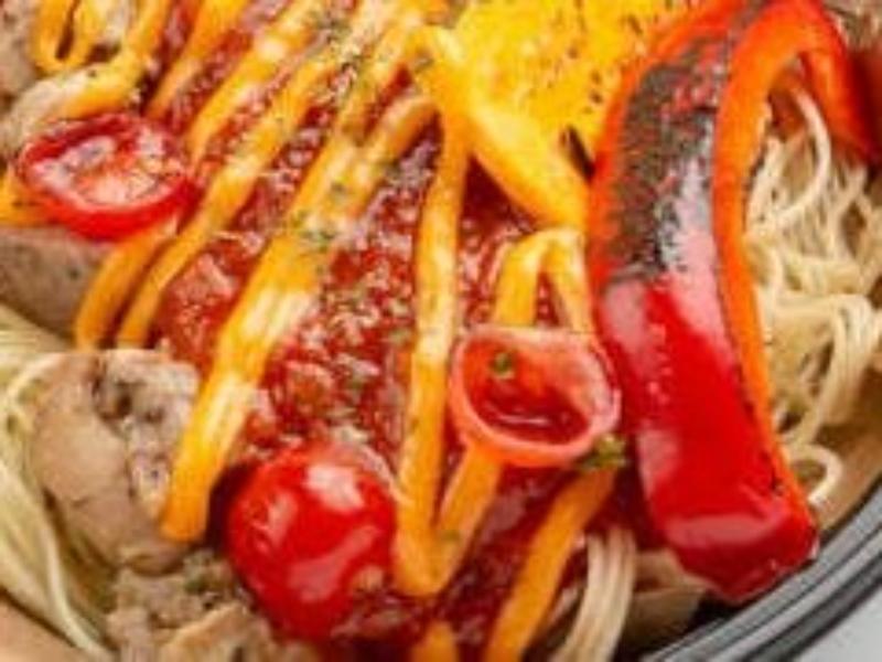グリルチキンチーズトマトソース〜焼き野菜パスタ添え〜（温める発熱剤追加推奨）