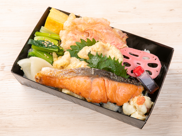 藻塩仕込みの鶏天と銀鮭塩焼きの海苔弁当