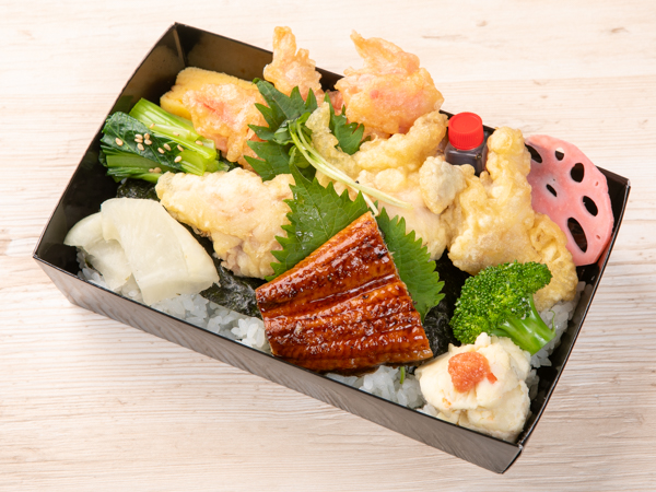 藻塩仕込みの鶏天とうなぎ蒲焼きの海苔弁当