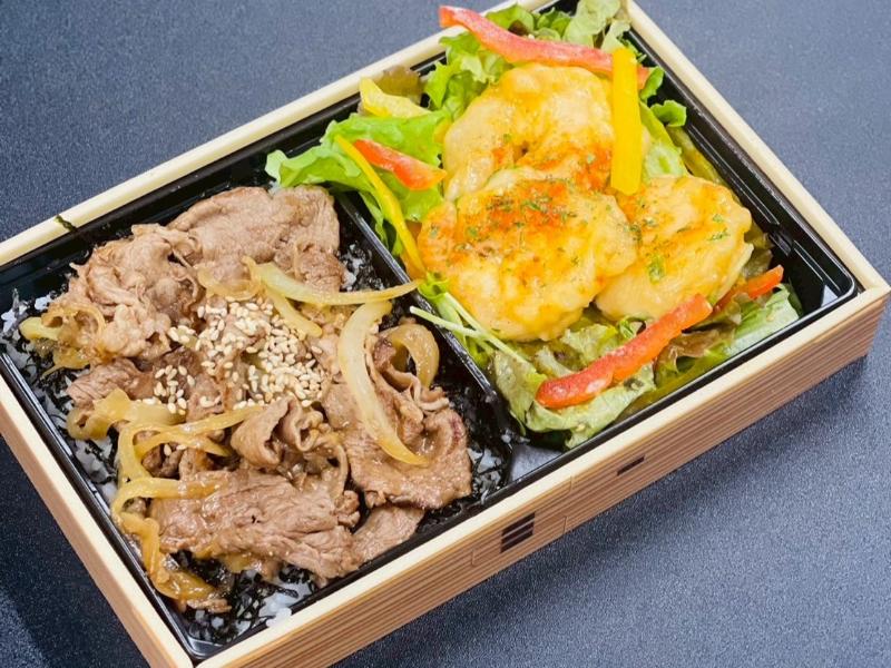 牛焼肉重＆エビマヨサラダお弁当