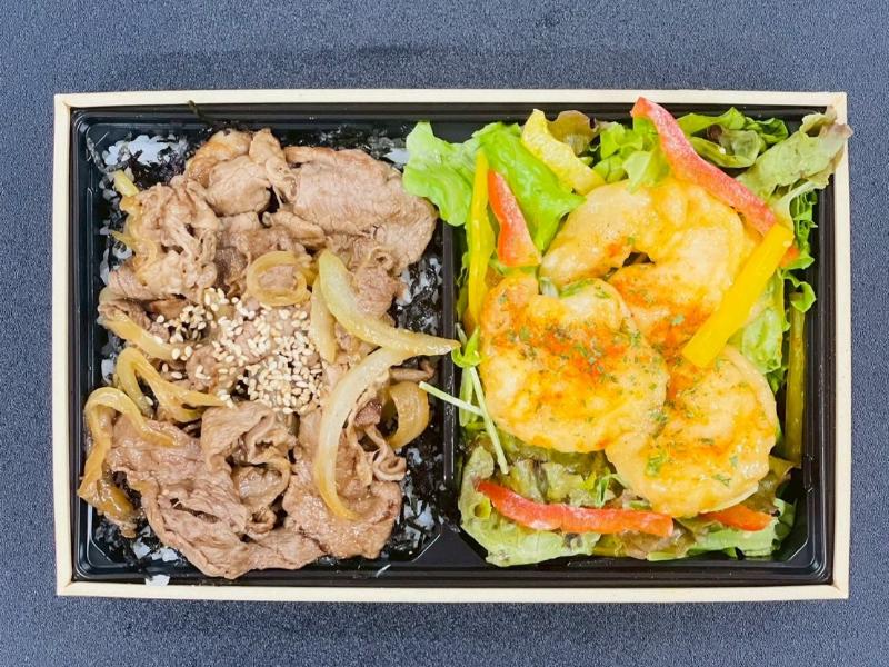 牛焼肉重＆エビマヨサラダお弁当