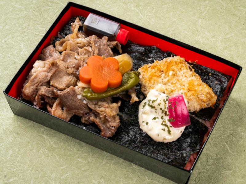 厳選牛すき焼きと白身魚のフライ特製海苔弁当