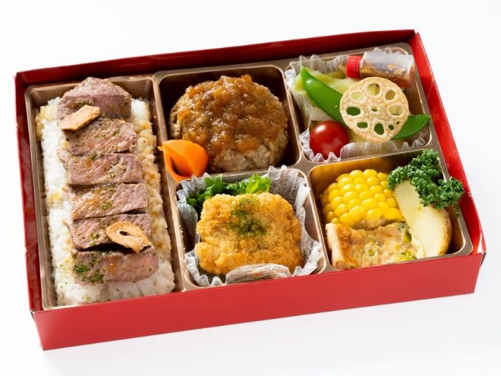 【シャインレッド紙箱】黒毛和牛Premium Queen’s Beefハンバーグ＆ロース芯ステーキ重の懐石風アソートBOX【5月1日〜納品可】